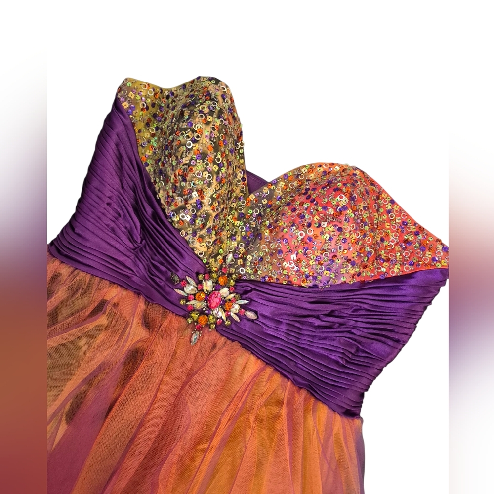 12 RIVA DESIGN Purple and Orange Strapless Dress - Picture 8 of 13